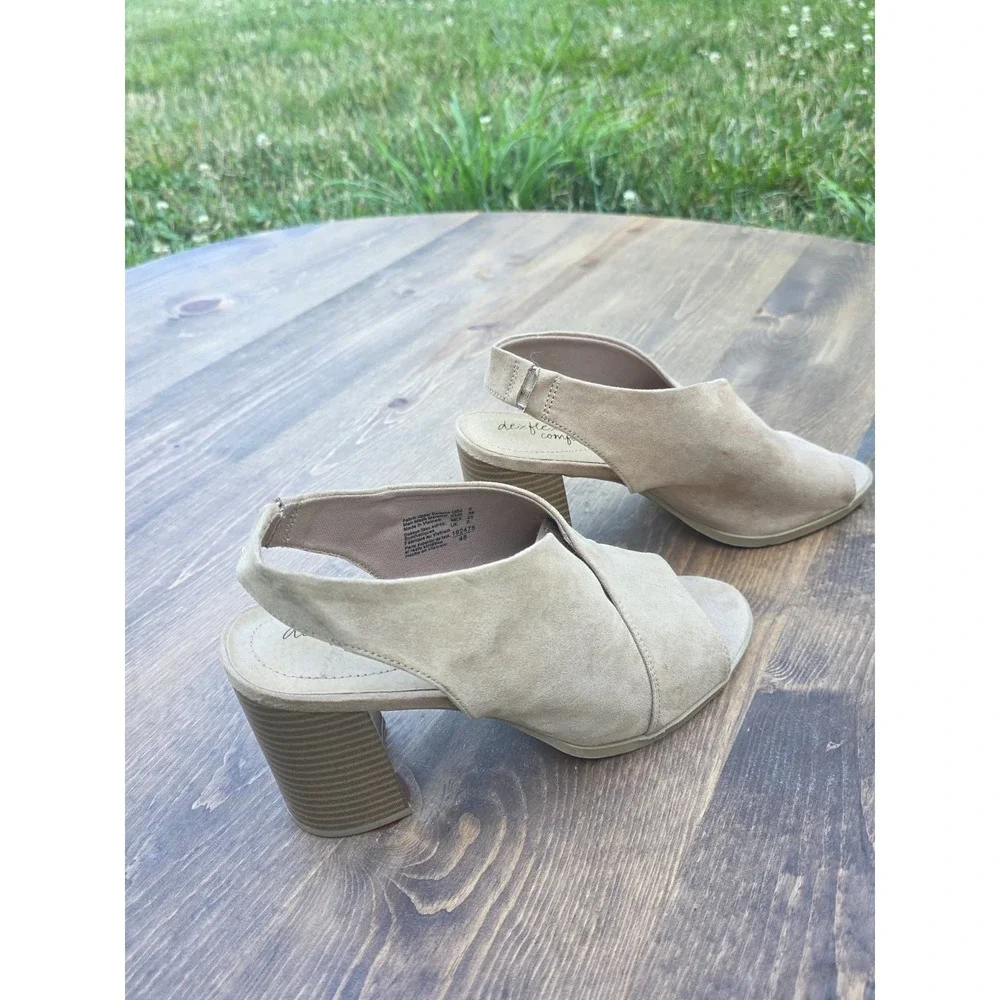 NEW Dexflex Comfort Open Toe Faux Suede Slingback Block Heel Size 8 #6430844